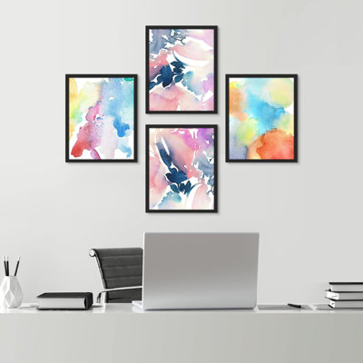 «Tie-Dye», ensemble de 4 reproductions murales géométriques abstraites encadrées sur papier, encadrées sur papier