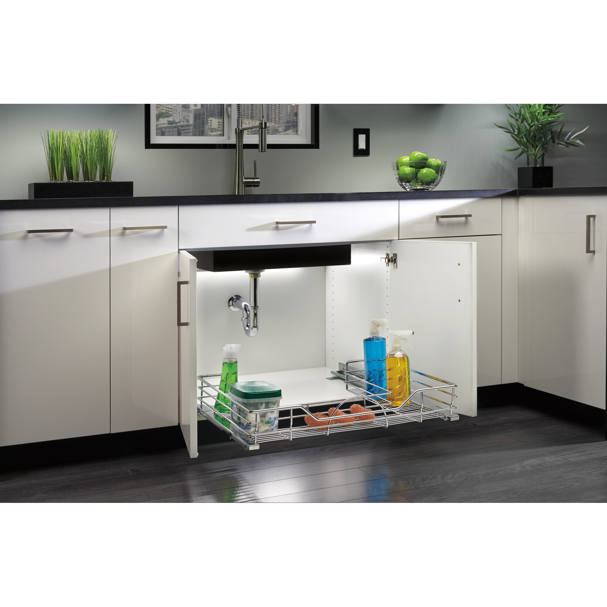 Rev-A-Shelf 27.56-in W x 6.5-in H 1-Tier Cabinet-mount Wood Soft Close  Under-sink Organizer in the Cabinet Organizers department at