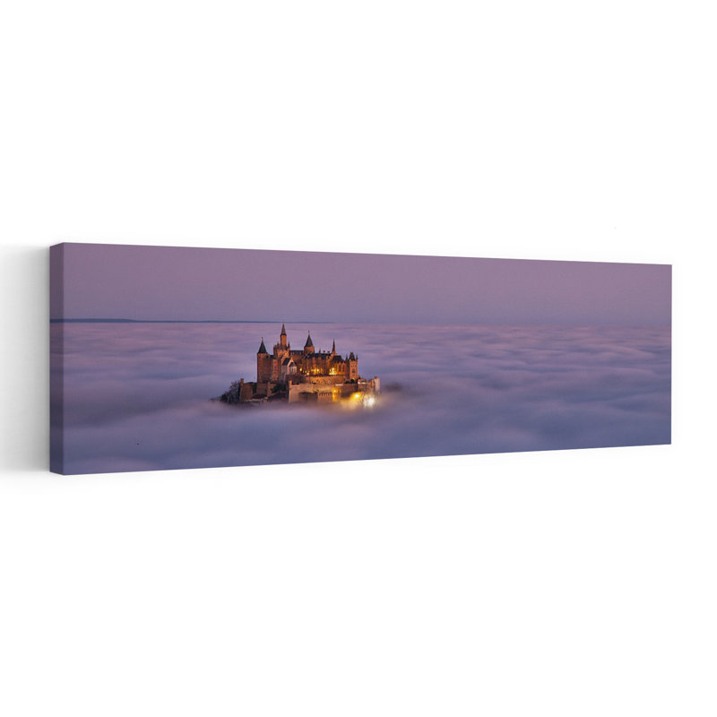 Château dans les nuages, paysage dramatique, architecture romantique, art mural, H 20 po x l 60 po