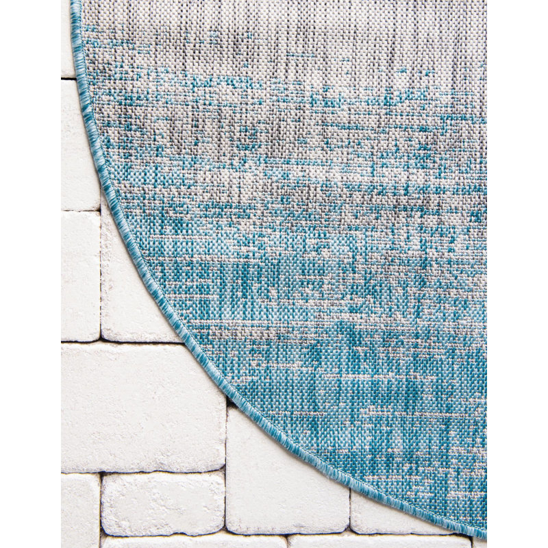 Tapis intérieur / extérieur bleu abstrait Datto, Rond 10 pi 8 po, Turquoise