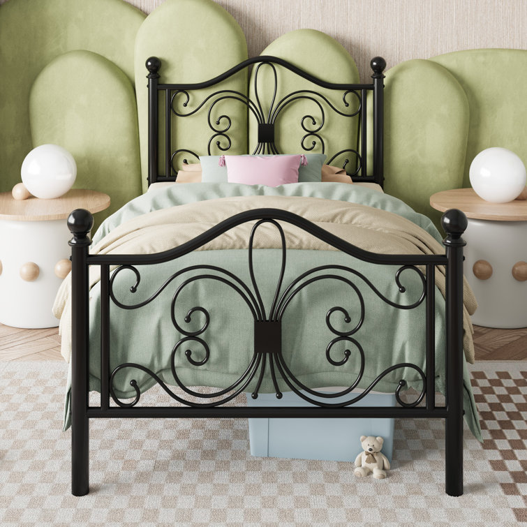 Anterrio Metal Open-Frame Bed with Butterfly Pattern Design Headboard and Footboard