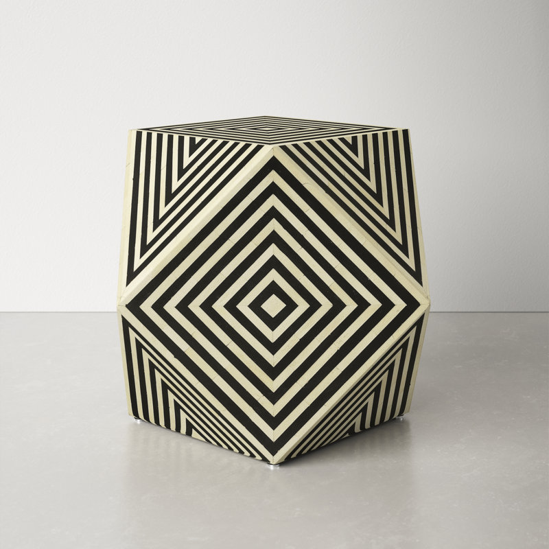 Black and White Bone Inlay Geometric End Table