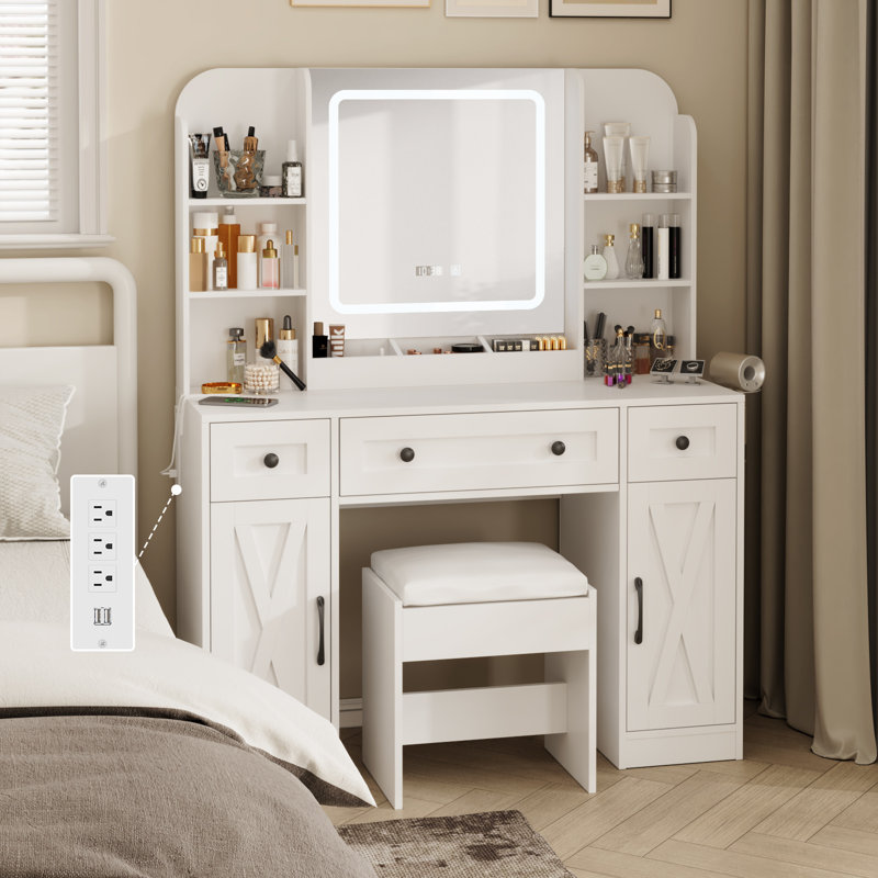 Solid Wood Flip Mirror Modern Minimalist Makeup Vanities
