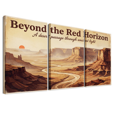 «Winding River In Desert Canyon» avec ensemble de 3 toiles rouges