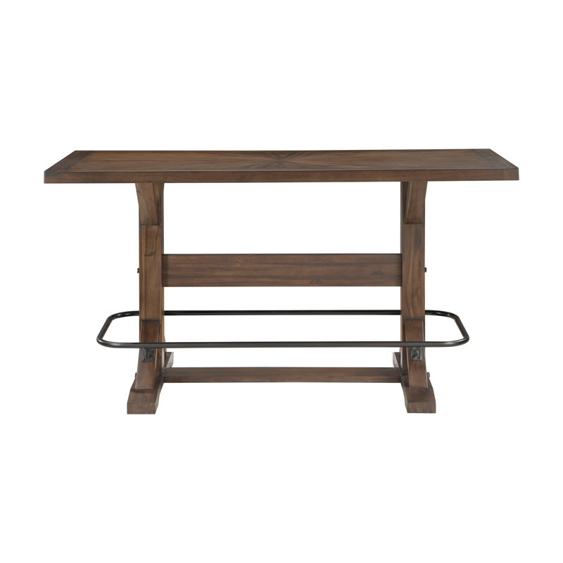 Table de pub brune avec repose-pieds en métal 1pc