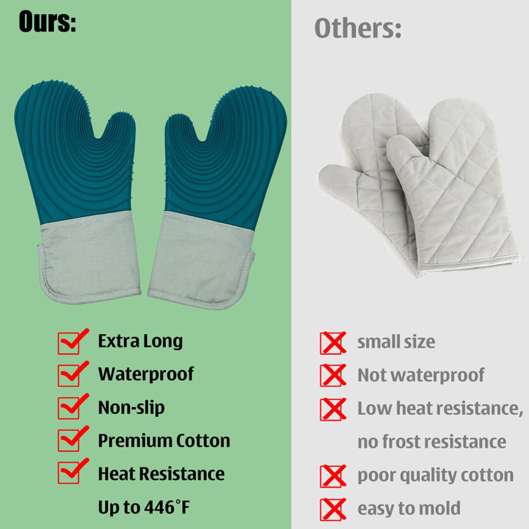 2X Silicone Oven Mitts Extra-long Heat Resistant Kitchen Gloves