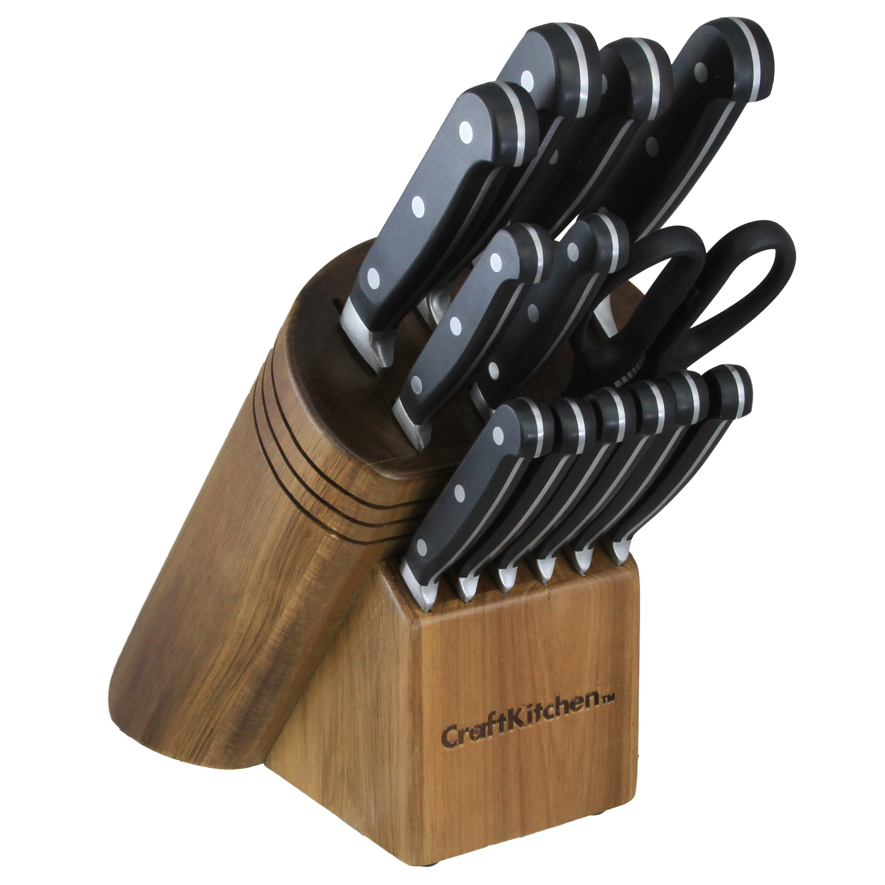   Basics 14-Piece Kitchen Knife Set with High-Carbon  Stainless-Steel Blades and Pine Wood Block, Black: Home & Kitchen