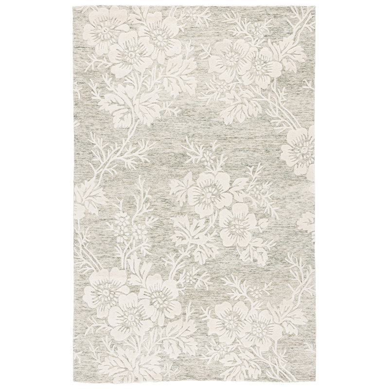 Glamour 151 Hand Tufted Wool/Cotton/Viscose Floral Rug in Green/Ivory, Rectangle 5' x 8'
