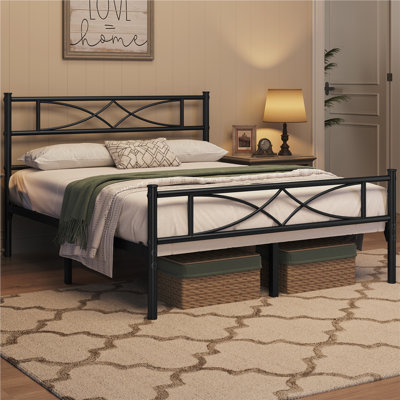 Simple Metal Bed Frame with Curved Design Headboard and Footboard