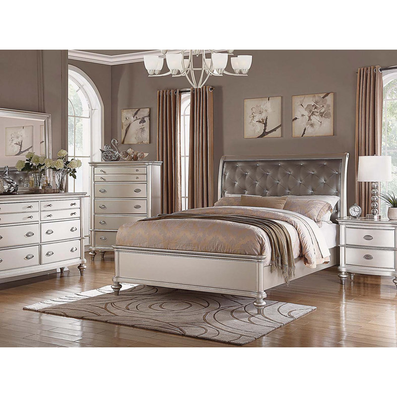 Table de chevet classique Classic Finition beige / blanc ou table de chevet 2 tiroirs argent antique
