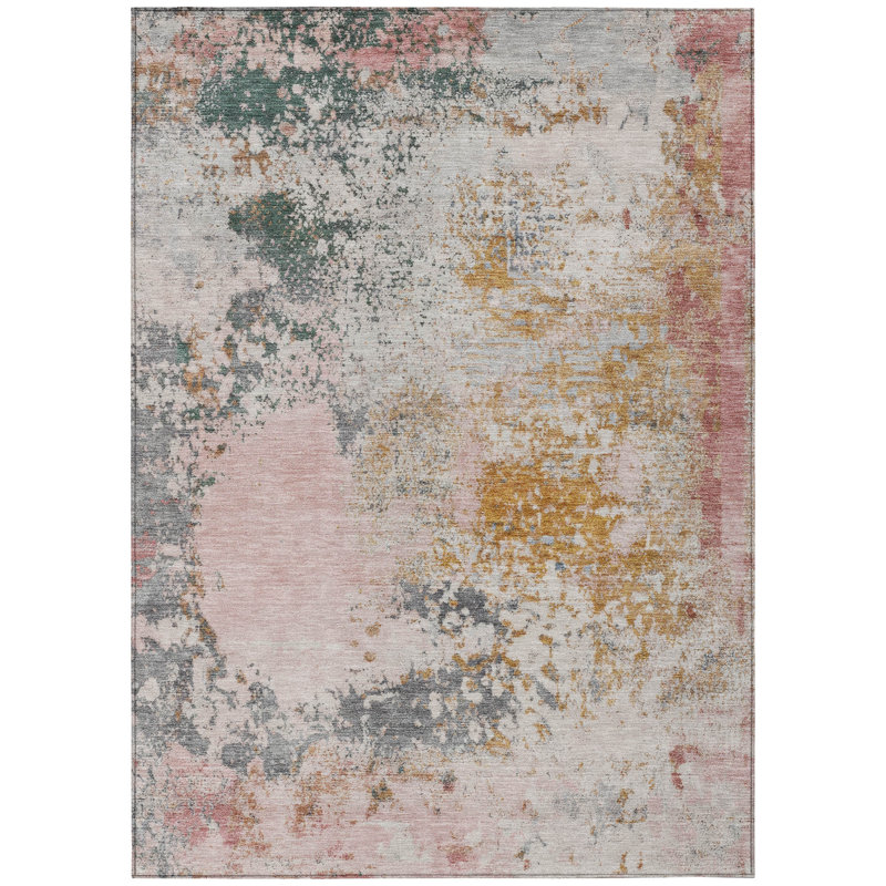 Tapis extérieur lavable abstrait gris anthracite et cuivre 10 pi x 14 pi