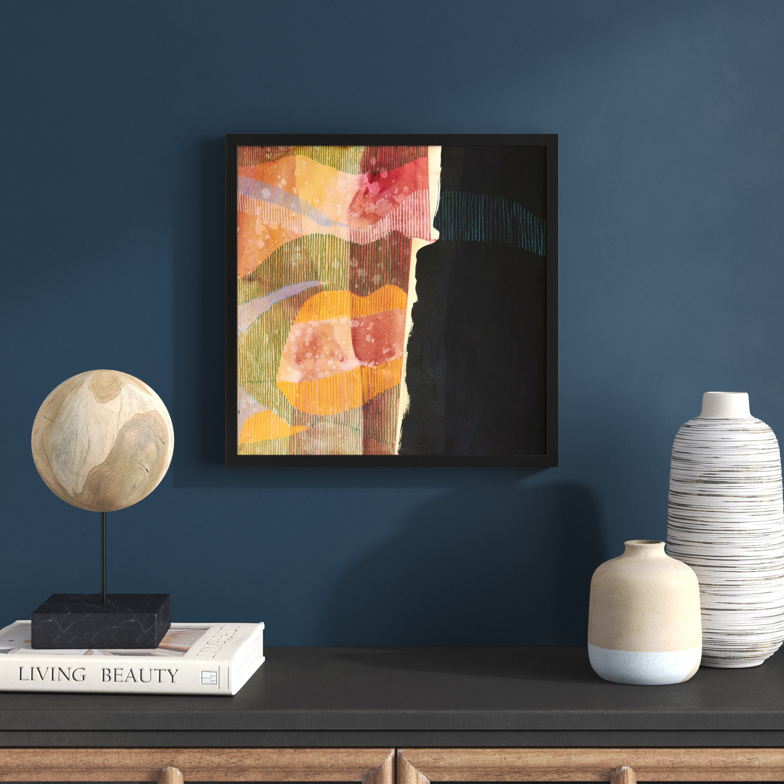 Delta Wave 1 Painting by Jacques Pilon, Black Framed, 16" H x 16" W