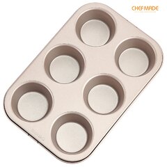 CHEFMADE Popover Cake Pan, 6-Cavity Non-Stick Yorkshire Muffin Cupcake Pan  Bakeware for Oven Baking (Champagne Gold)