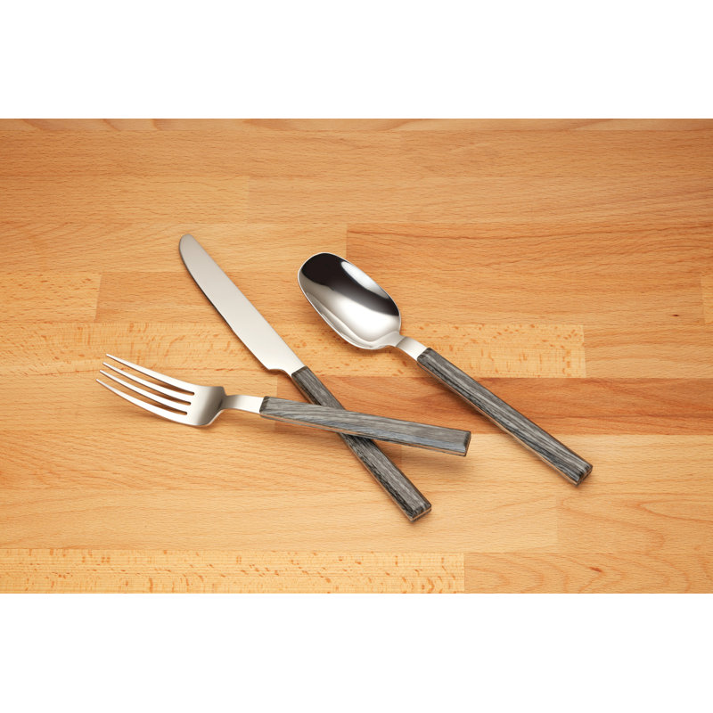 Henley Medium Wood and Stainless Steel 16-Piece Flatware Set