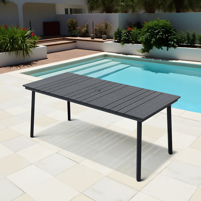 Rectangular Outdoor Dining Table With Umbrella Hole, Black