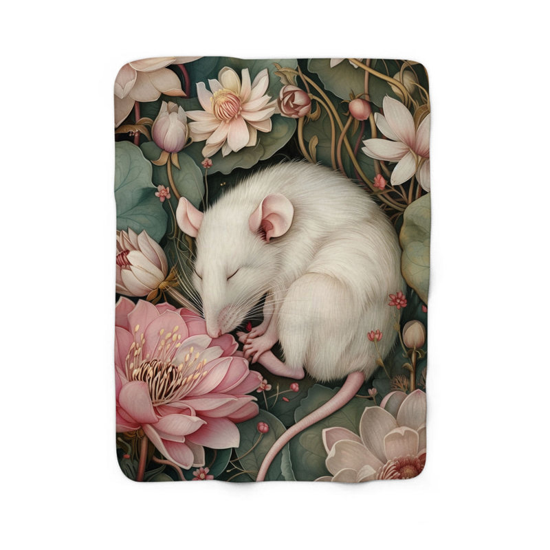 Adorable souris blanche endormie - couverture sherpa de qualité supérieure 1 pièce, L 80 po x l 60 po
