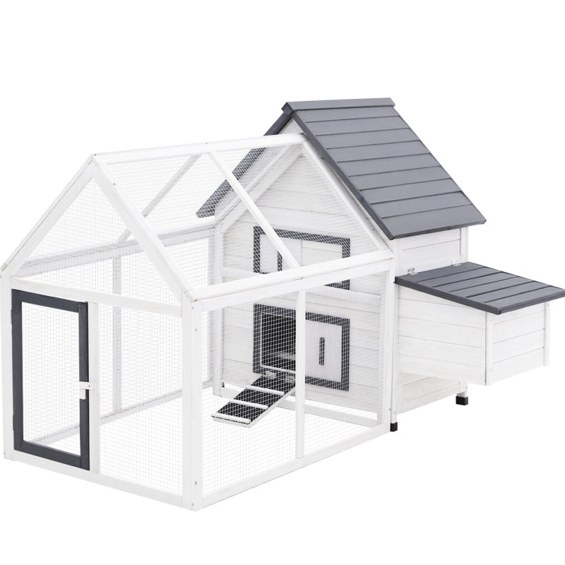 Poulailler de 65 po pour l'extérieur avec enclos détachable, nichoir en bois pour cage de volaille, perchoirs et capteur inductif pour cour de jardin, cour à structure stable