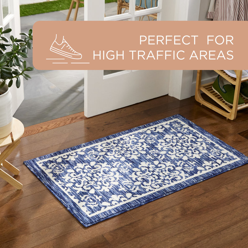 Walker Navy Blue Tufted Medallion Washable Rug 2' x 3'