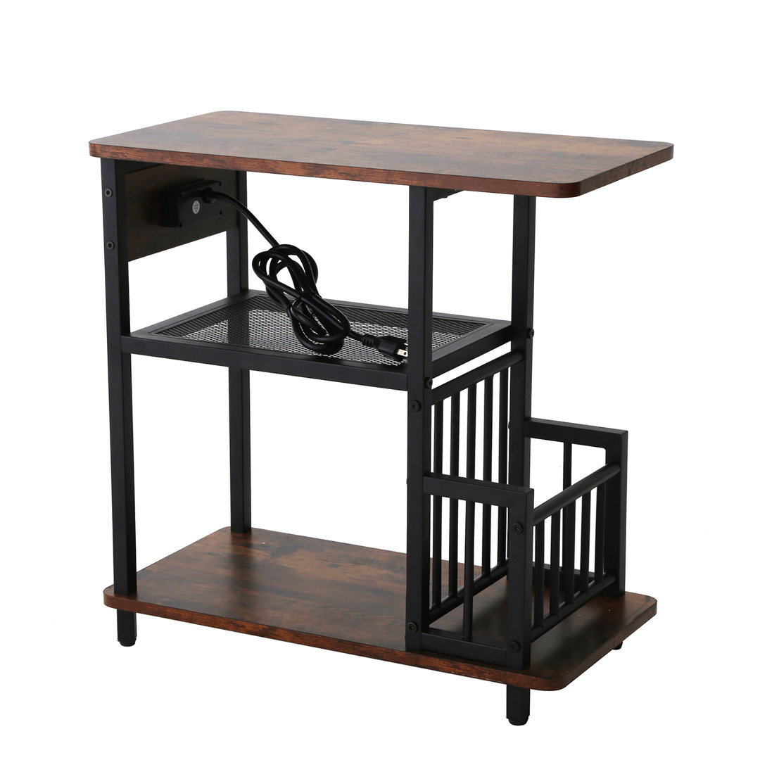 Crestmont Side Table with USB Ports Outlets End Tables Narrow Nightstand with Storage Shelf 17 Stories