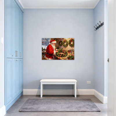 Christmas Santa Making Christmas Wreaths Workshop Scene