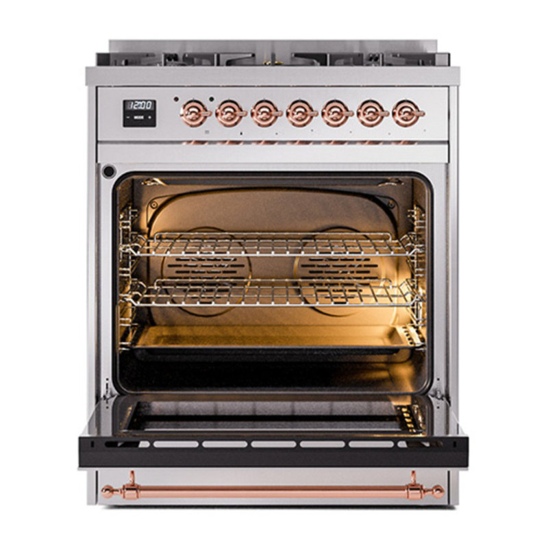 ILVE Nostalgie II 30 in Dual Fuel Range, Liquid Propane, Stainless Steel/Copper