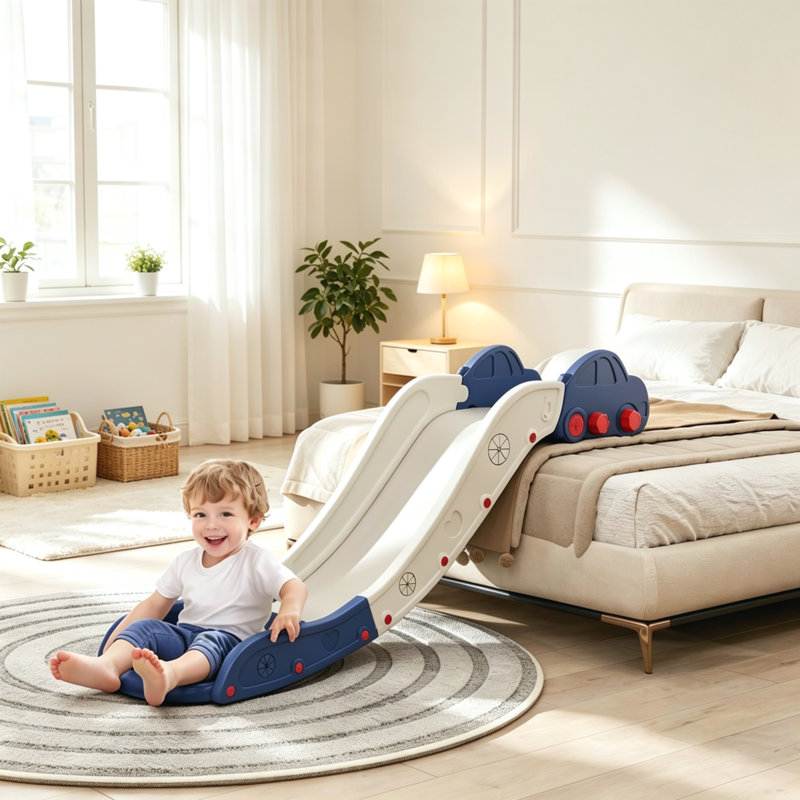 Glissade de canapé QABA extra longue, jouet de glissade intérieure pour canapé et lit, glissière de jeu facile à assembler pour les tout-petits, les bébés et les enfants, bleu