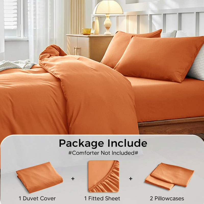 Microfiber 250 TC Reversible 4 piece Plain Duvet Cover Set with Pillowcases, Single Duvet Cover + 3 Additional Pieces, Rust