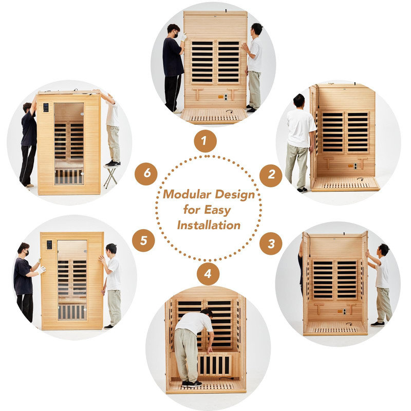 Sauna infrarouge pour 1-2 personnes - 6 panneaux chauffants, bois de pruche, audio Bluetooth