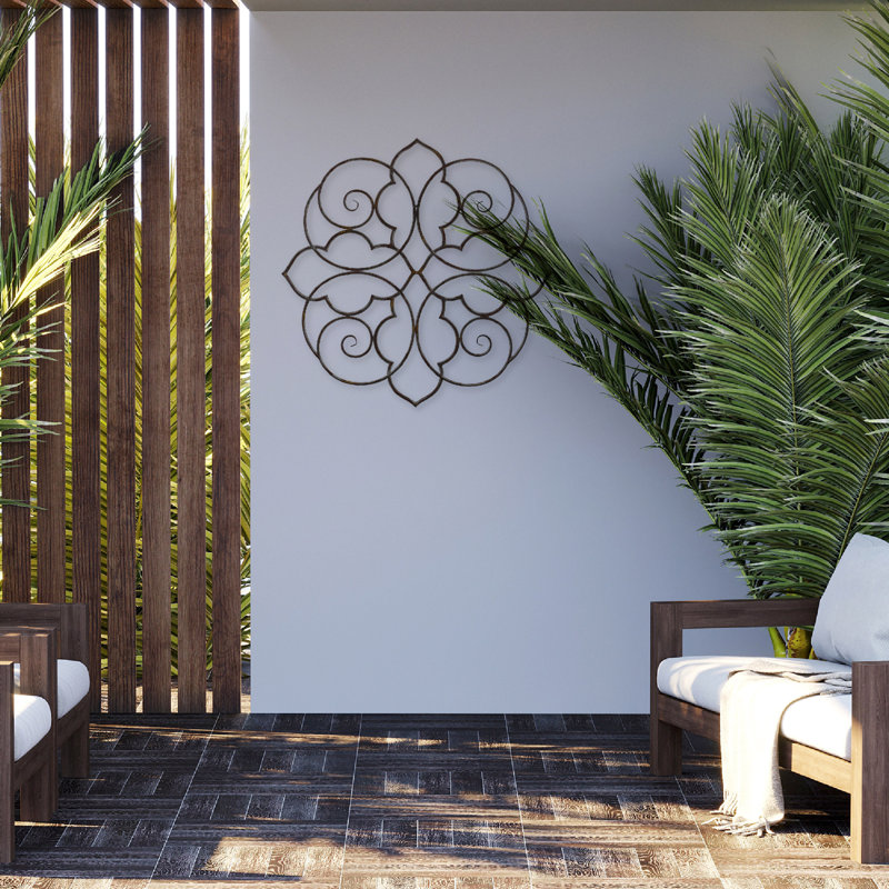 Ornate Bronze Metal Filigree Outdoor Wall Art