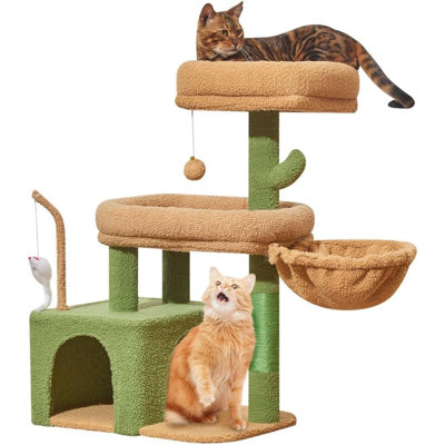 Arbre à chat avec jouet, petite tour pour chats d'intérieur, assemblage facile, robuste, multi-niveaux, facile à nettoyer, condo confortable, perchoirs, paniers