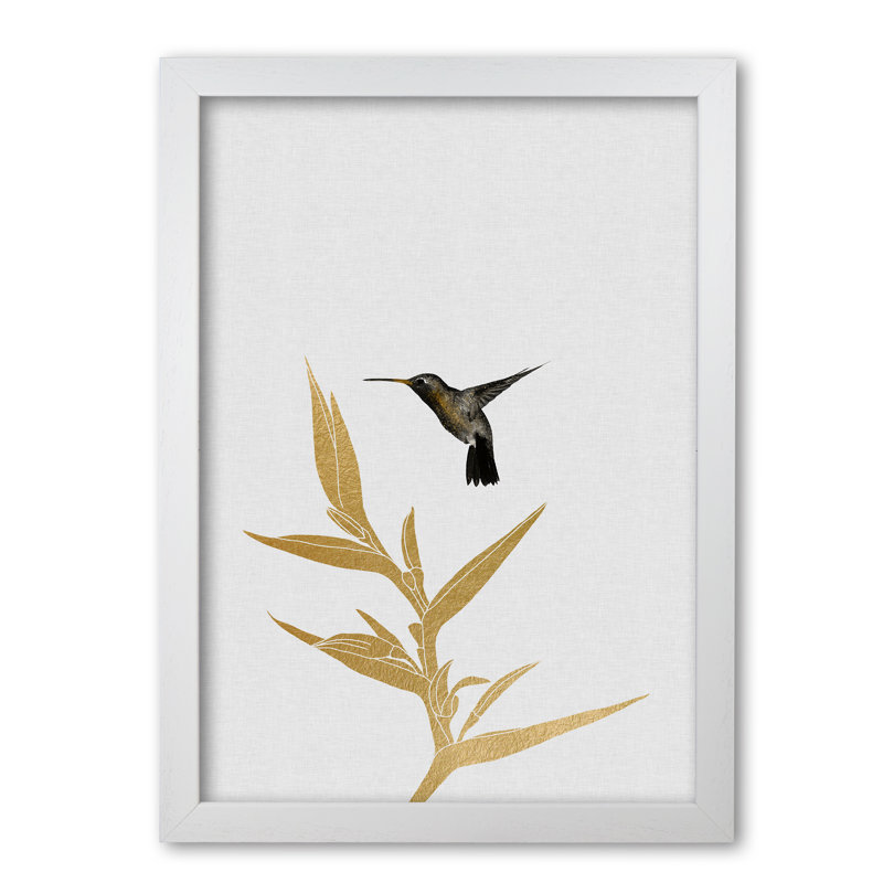 Hummingbird & Flower II - Print, 30 cm H x 21 cm W x 5 cm D, White Grain Frame