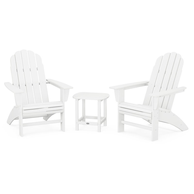 Vineyard 3-Piece Curveback Adirondack Set with South Beach 18" Side Table, White
