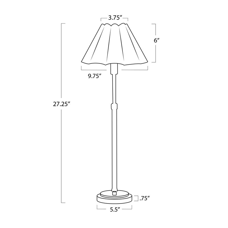 Polly Buffet Lamp (Blackened Brass with Green Scalloped Shade), 27.25" H x 9.75" W x 9.75" D, Natural Brass, Green