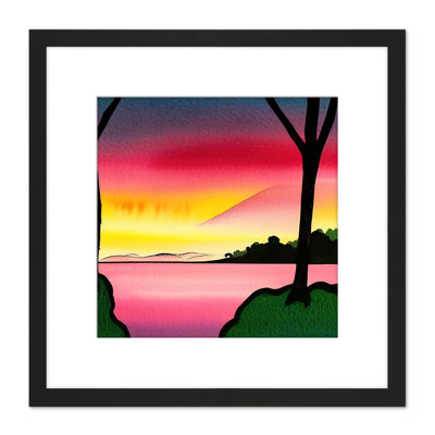 Sunset Lake Landscape Watercolour Loch 1 Piece Single Picture Frame Wall Art