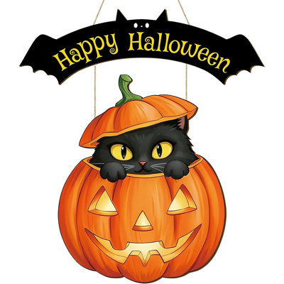 Couronne de porte en bois pour l'Halloween avec fantômes, chauves-souris et message de bienvenue, décoration à suspendre effrayante pour porte d'entrée, mur, porche, maison de campagne, intérieur/extérieur, bureau et décoration de fête
