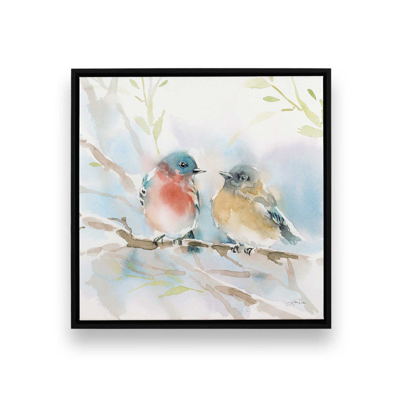 «Bluebird pair in Spring» par Katrina Pete - reproduction d'art sur toile tendue, H 20 po x l 20 po, Toile encadrée, Noir