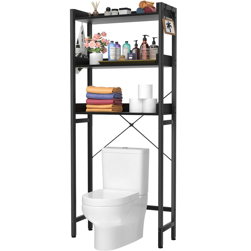 Over The Toilet Storage With 3-Tier Shelf & 4 Hooks, Black