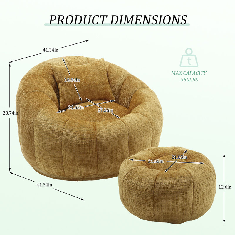 Stylish Plush Bean Bag, Yellow Chenille