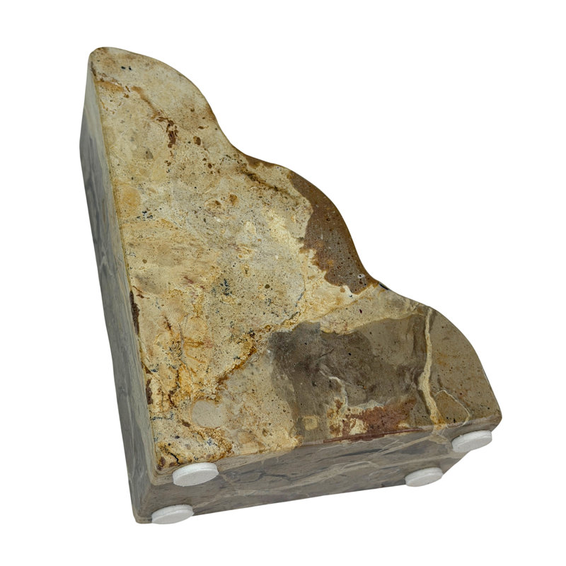 Serre-livres contemporains en marbre beige veiné naturel, ensemble de 2, forme festonnée, hauteur 15 cm