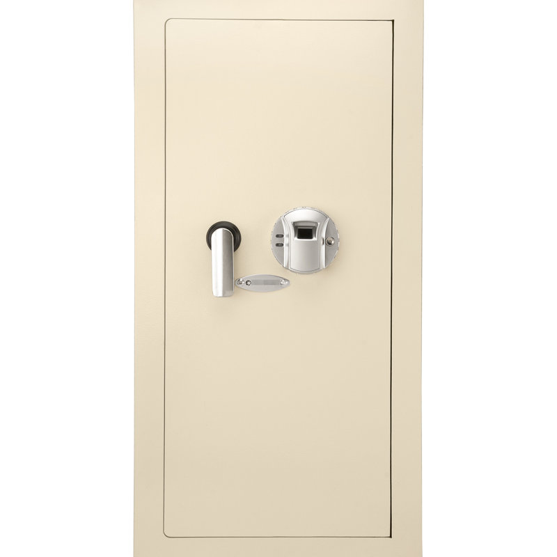 0.82 Cubic Ft Biometric Wall Safe In Beige, Convenient Interior With Removable Shelf And Locking Compartment Beige Safe, Construction Deadbolts Led