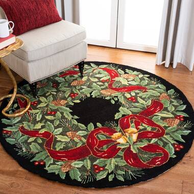 Round Owensboro Oriental Handmade Tufted Wool Area Rug in Turquoise