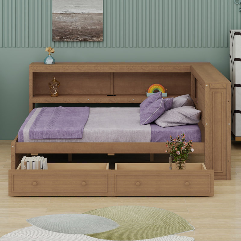 Lit de jour avec tablettes de rangement, Couleur de bois antique