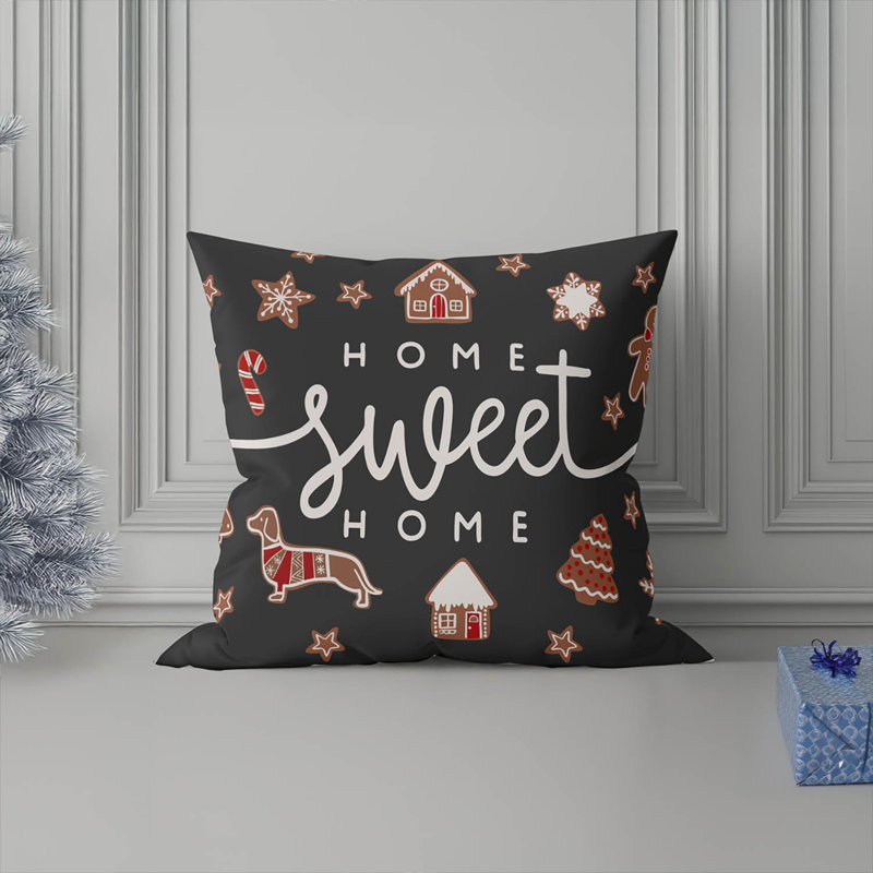 Coussin décoratif Gingerbread Home Sweet Home, Gris anthracite, Carré 16 po
