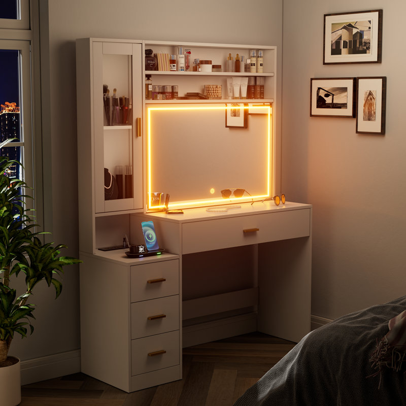 Makeup Vanity With Led Lighted Mirror