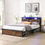 King Size Metal Platform Bed Frame With Wooden Headboard And With Footboard USB,Charging Station,2 Drawers,Storage, LED Lights, No Box Spring Needed, Easy Assemble-1762139658