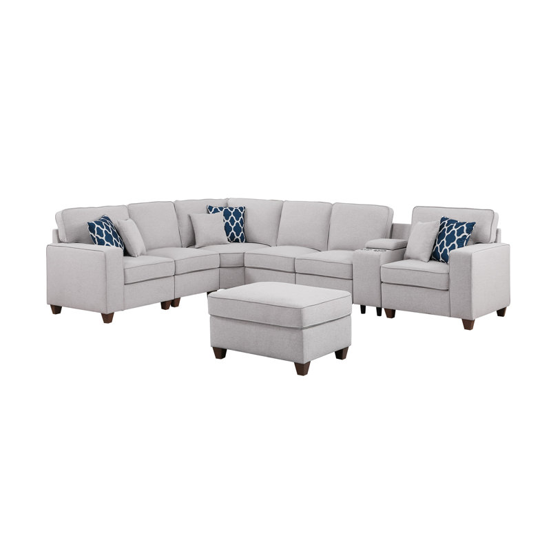 Canapé modulaire rembourré 4 pièces Ketterman, H 35 po x l 125,25 po x P 110,25 po, Lin gris pâle