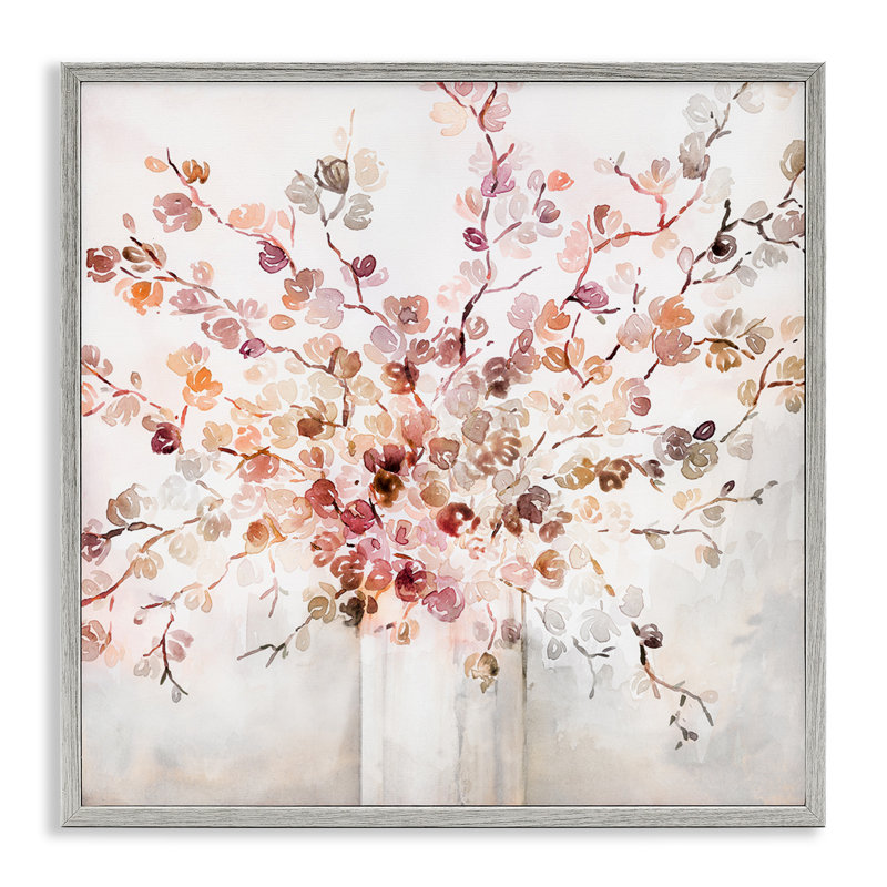 Bouquet de vignes abstrait floral abstrait avec fleurs rouges expressives par Kristen Brockmon, H 17 po x l 17 po