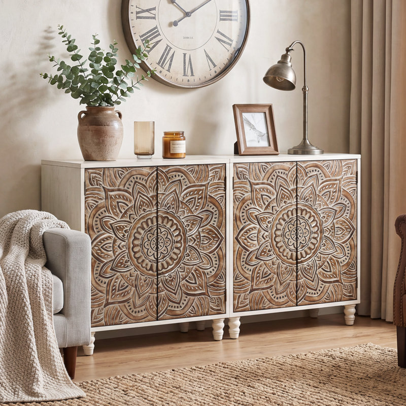 Carved 2-Door Storage Accent Cabinet