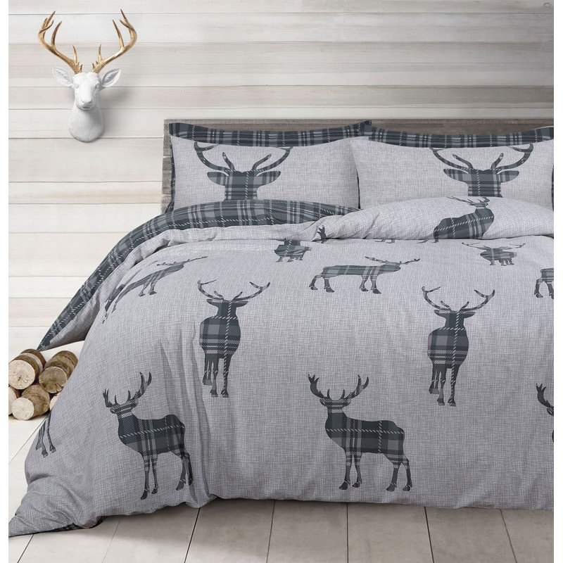 Rasheema Duvet Set, King - 2 Standard Pillowcases, Classic Stag Check, Grey
