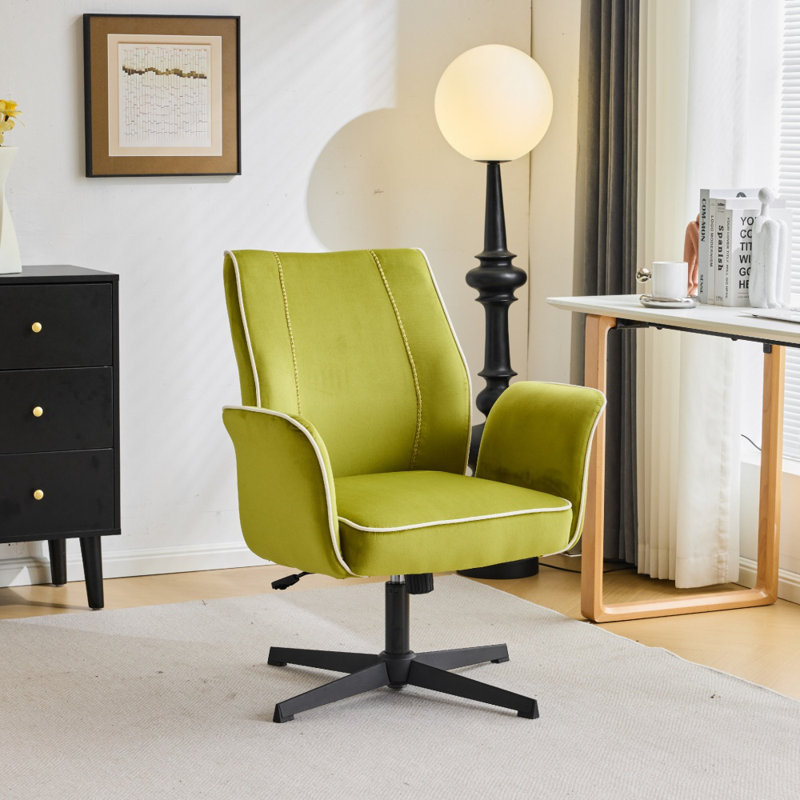28.5“ W Velvet Dovetail Swivel Office Chair, Green